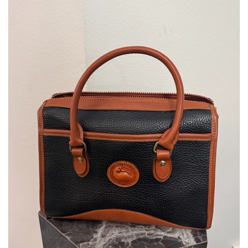 Vintage Dooney & Bourke AWL Pebbled Leather Bag Black Brown Authentic